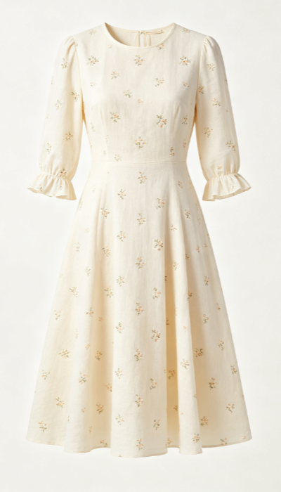 Cream White Soft Pink Floral Print Dress