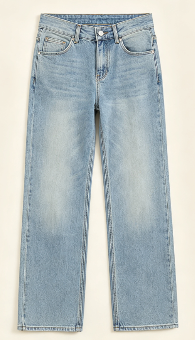 Light Wash Mid‑Rise Wide‑Leg Jeans