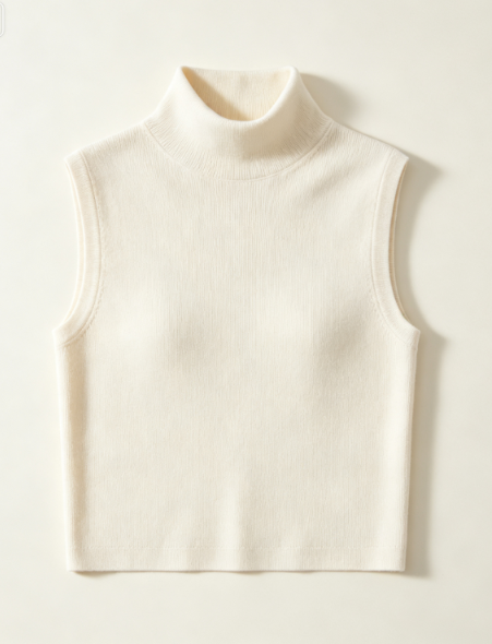 Off-white mock-neck sleeveless knit vest