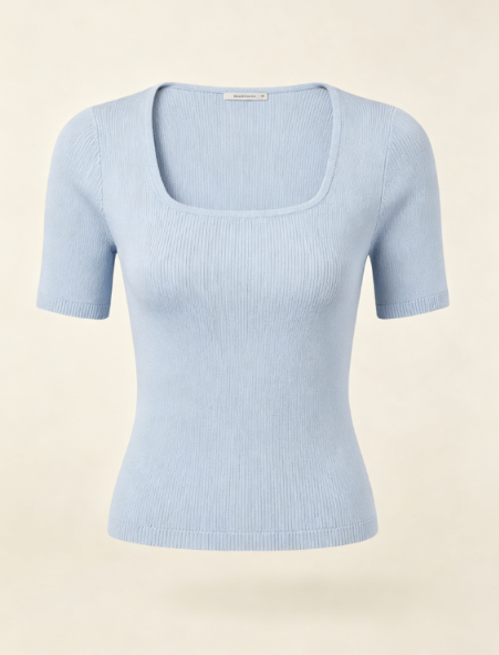 Square-Neck Cropped Knit Top