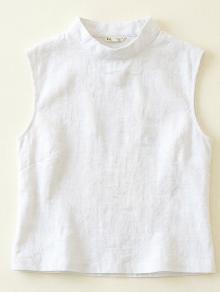 White Linen Mock Neck Sleeveless Top